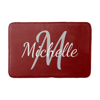 Einfache Tiefrot-Fett-Typografie und Name Monogram Badematte