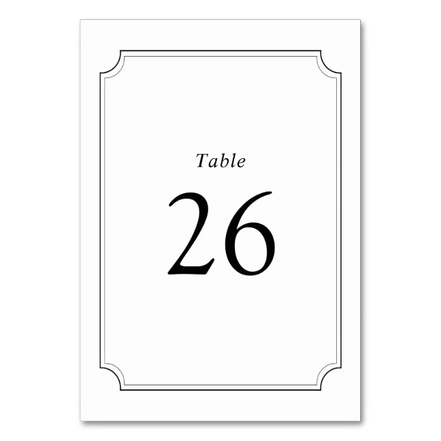 Einfache Tischnummer für Hochzeiten in Schwarzweiß (Vorderseite)
