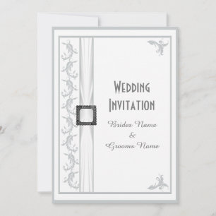 Einfache traditionelle Hochzeit in Grau und Weiß Einladung