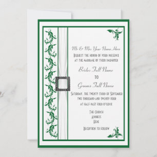 Einfache traditionelle Hochzeit in Grün und Weiß Einladung