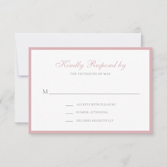 Einfache, traditionelle, rosa Rose Hochzeit RSVP Karte (Vorderseite)