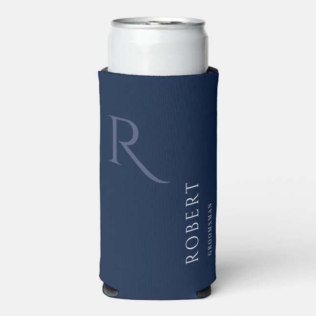 Einfache Trauzeuge Monogram Blue Wedding Selters Dosenkühler (Seltzer Vorderseite)