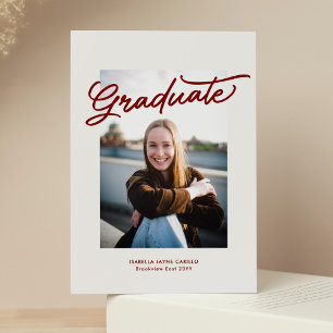 Einfache trendige Rot-Graduierte Foto Abschluss Einladung