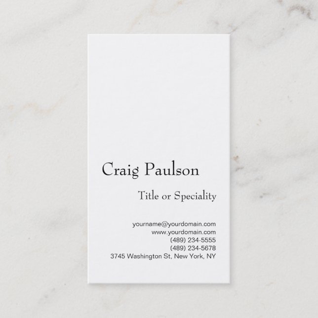 Einfache trendige White Consultant Business Card Visitenkarte (Vorderseite)