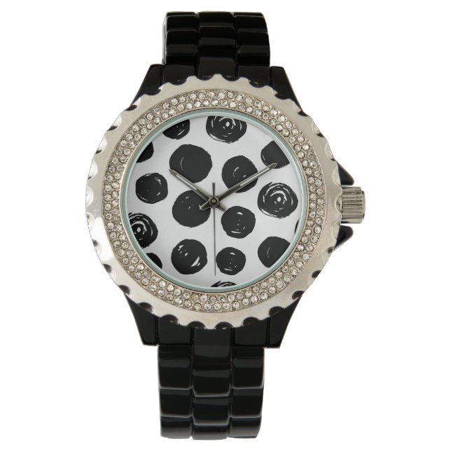 Einfache trendy Black Polka Dots Watch Armbanduhr (Vorderseite)