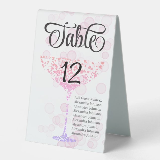 Einfache trendy Champagne Coupe Monogram Wedding Tischaufsteller (Vorderseite)