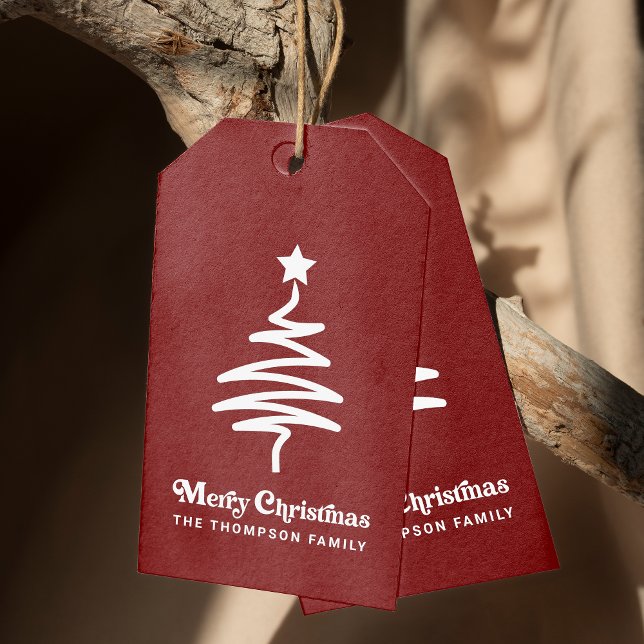 Einfache trendy Retro Red Christmas Rücksendeadres Geschenkanhänger (Von Creator hochgeladen)