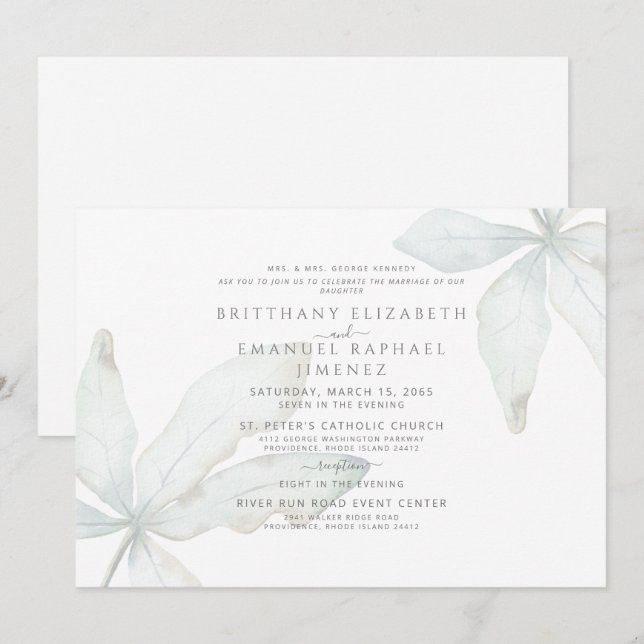 Einfache Tropenblattbräute Hochzeit Einladung (Vorne/Hinten)