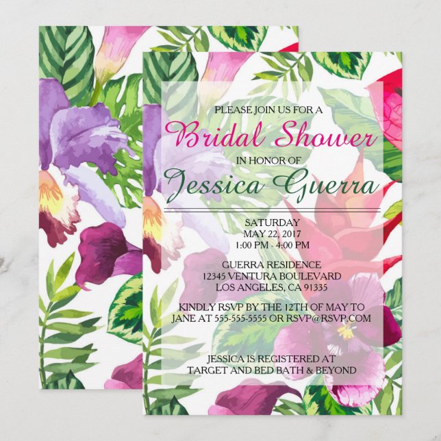 Einfache Tropical Bridal Dusche Einladung (Vorne/Hinten)