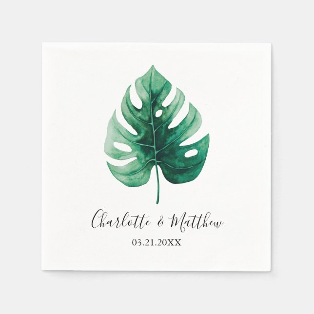 Einfache Tropical Green Monstera Leaf Hochzeit Serviette (Vorderseite)