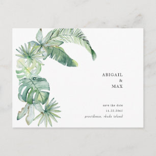 Einfache tropische Blätter Hochzeit Save the Date  Postkarte