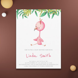 Einfache tropische Flamingo-Mädchen-Baby-Party Einladung