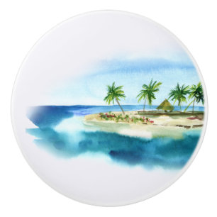 Einfache tropische Insel Beach Palm Tree Wasserfar Keramikknauf