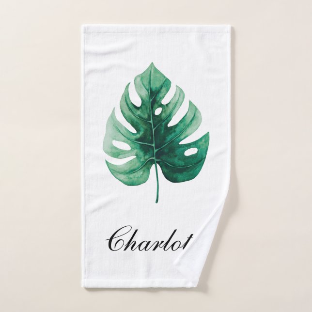 Einfache tropische Wasserfarbe Grüne Monstera Leaf Handtuch (Handtuch)