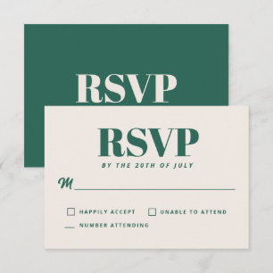 Einfache Türkisgrüne Moderne Minimalistische Hochz RSVP Karte