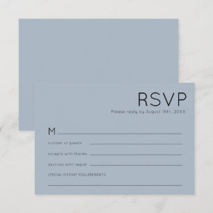 Einfache Typografie Dusty Blue Wedding RSVP Karte