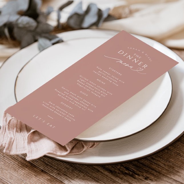Einfache Typografie Dusty Rose Wedding Menu Menükarte (Von Creator hochgeladen)