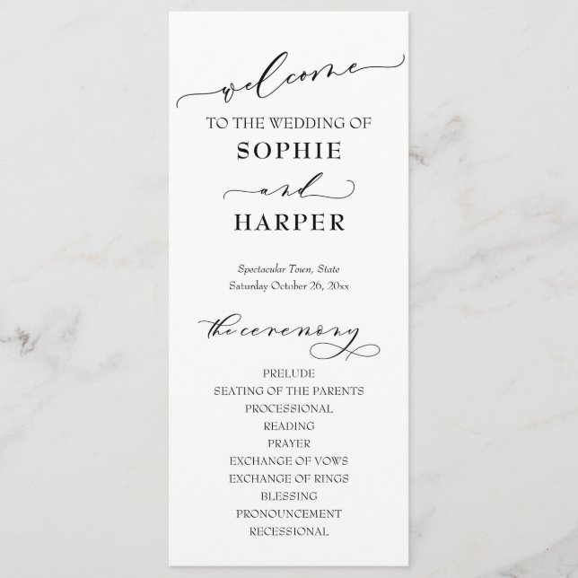 Einfache Typografie, elegantes Schwarzweiß-Program Programm (Vorderseite)