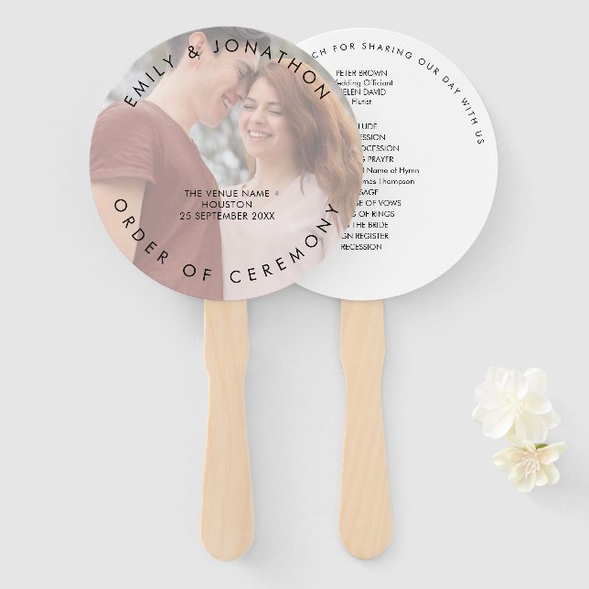 Einfache Typografie Foto Background Wedding Progra Fächer (Vorne und Hinten)