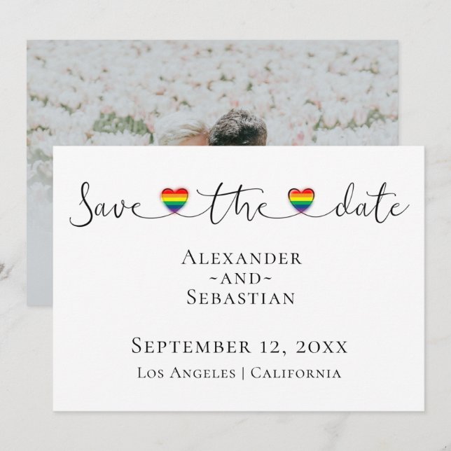 Einfache Typografie Gay Wedding rettet das Datum Save The Date (Vorne/Hinten)
