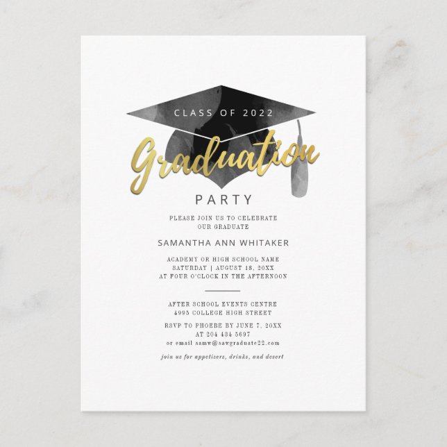 Einfache Typografie Grad Minimalistischer Abschlus Einladungspostkarte (Vorderseite)