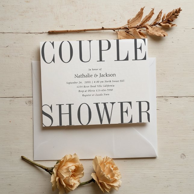 Einfache Typografie Gray Couple Shower Bridal Einladung (Von Creator hochgeladen)