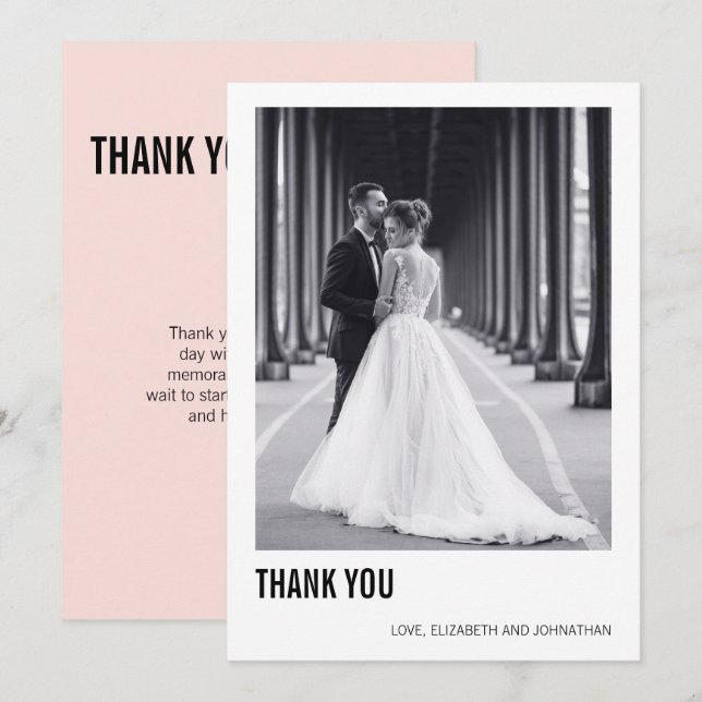 Einfache Typografie Hochzeit Foto Danke Karte (Vorne/Hinten)