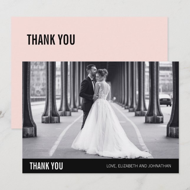Einfache Typografie Hochzeit Foto Danke Karte (Vorne/Hinten)