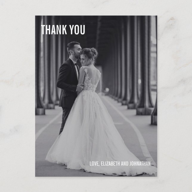 Einfache Typografie Hochzeit Vielen Dank Foto Post Postkarte (Vorderseite)