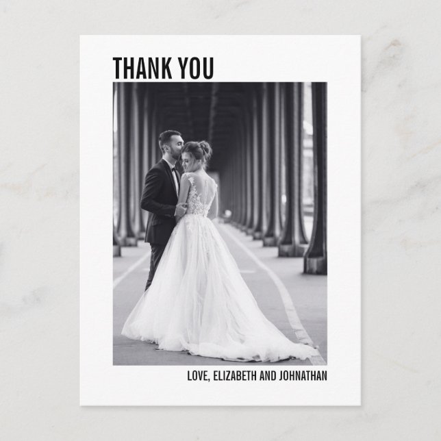 Einfache Typografie Hochzeit Vielen Dank Foto Post Postkarte (Vorderseite)