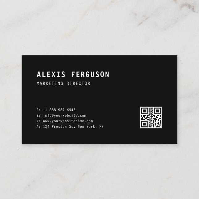 Einfache Typografie Minimalistischer QR-Code Visitenkarte (Vorderseite)