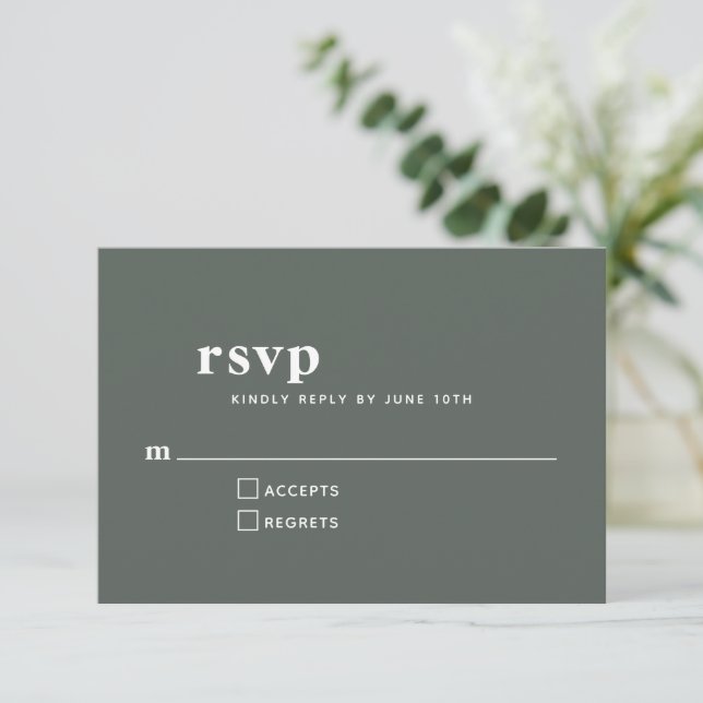 Einfache Typografie Moderne Zahnwaldhochzeit RSVP Karte (Stehend Vorderseite)
