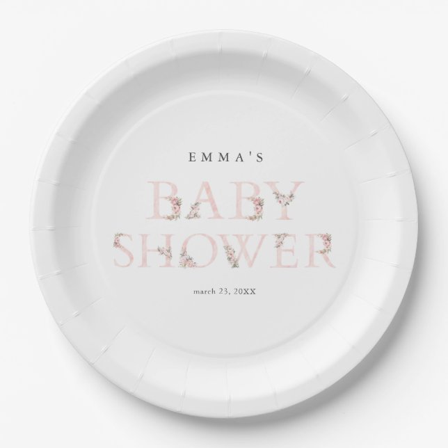 Einfache Typografie Pink Baby Dusche Pappteller (Vorderseite)