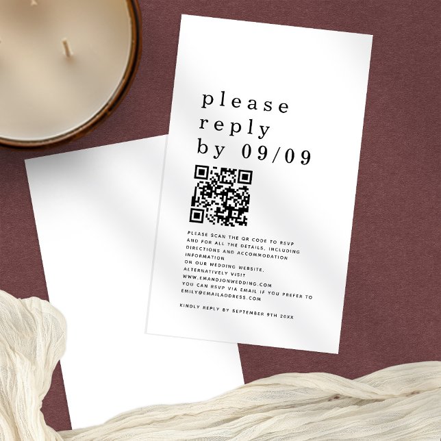 Einfache Typografie QR-Code Schwarz-weiße Hochzeit Begleitkarte (Von Creator hochgeladen)