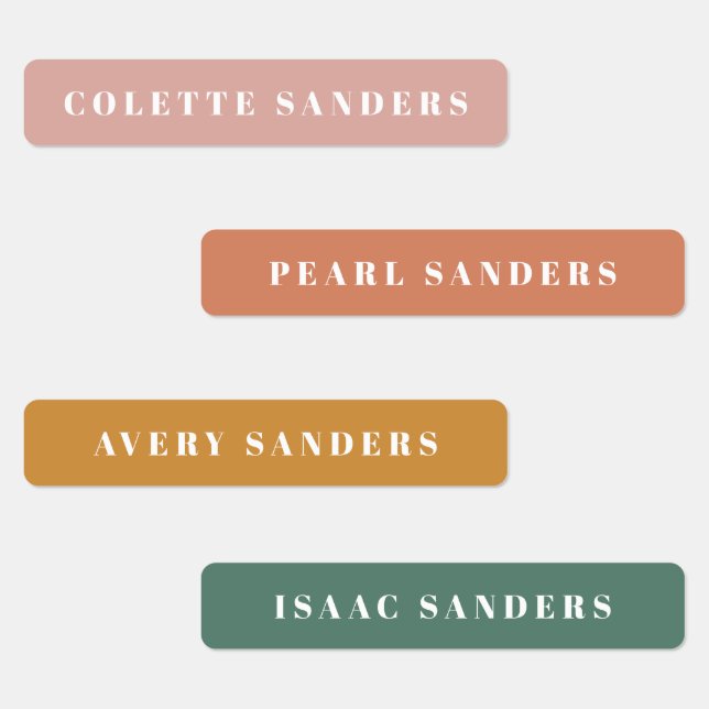 Einfache Typografie Rainbow Kids Name Wasserdicht Etiketten (Gruppe)