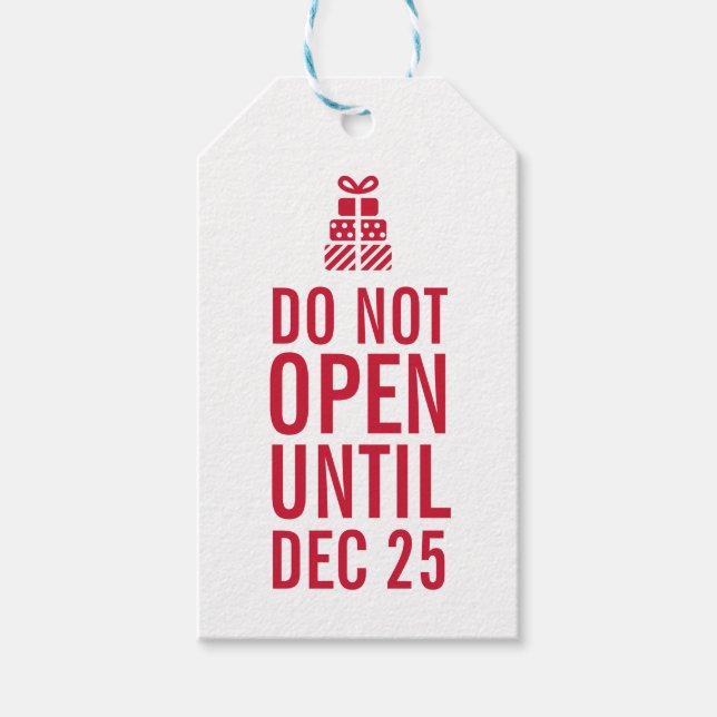 Einfache Typografie Red öffnen nicht bis Weihnacht Geschenkanhänger (Vorderseite)