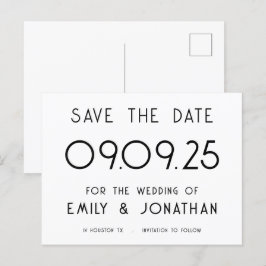 Einfache Typografie Schwarz-weiße Hochzeit Ankündigungspostkarte