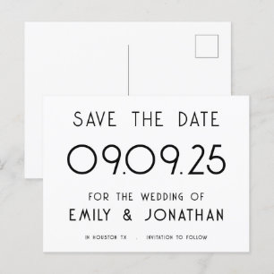 Einfache Typografie Schwarz-weiße Hochzeit Ankündigungspostkarte