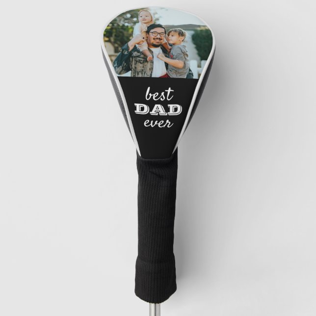 Einfache Typografie Schwarzer bester Vater je Foto Golf Headcover (Vorderseite)