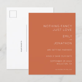Einfache Typografie Terracotta Wedding Save the Da Ankündigungspostkarte