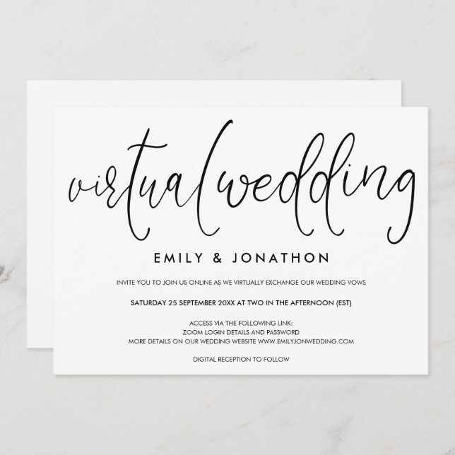 Einfache Typografie, Virtual Wedding Einladung (Vorne/Hinten)