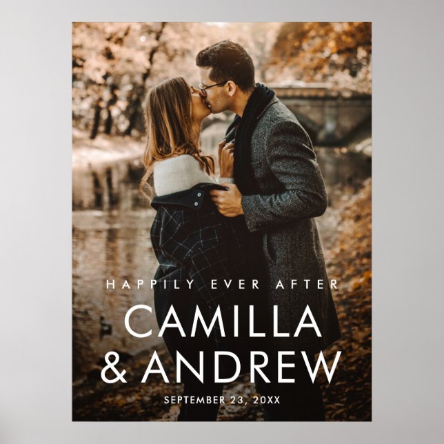 Einfache typografische Foto-Hochzeit Poster (Vorne)