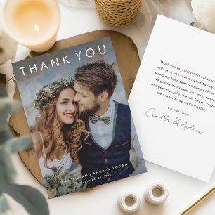 Einfache typografische Hochzeit des modernen Fotos Dankeskarte