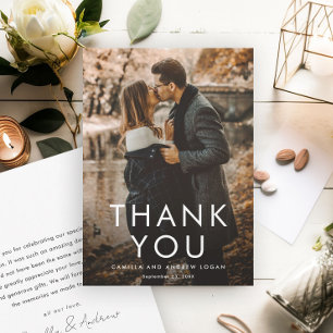 Einfache typografische Hochzeit des modernen Fotos Dankeskarte
