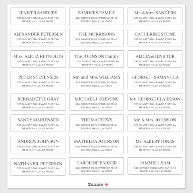 Einfache typografische Hochzeitsgast-Adresse Aufkl Aufkleber (Blatt)