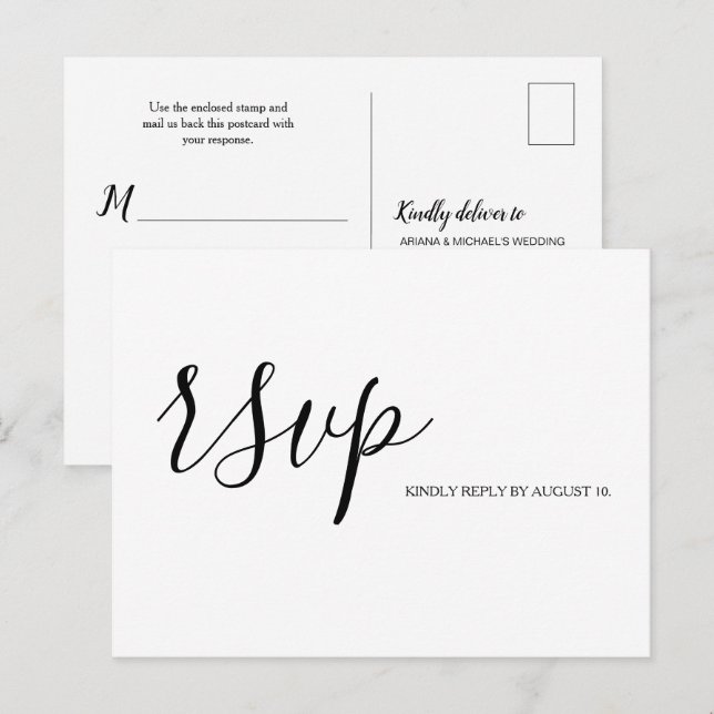 Einfache UAWG Script-Typografie-Antwort Hochzeit Einladungspostkarte (Vorne/Hinten)