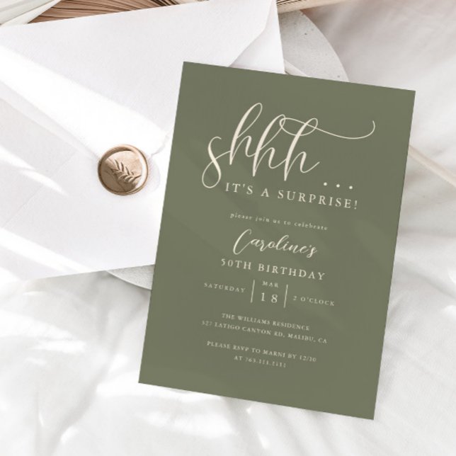 Einfache Überraschung Geburtstagsparty Sage Green Einladung (Von Creator hochgeladen)