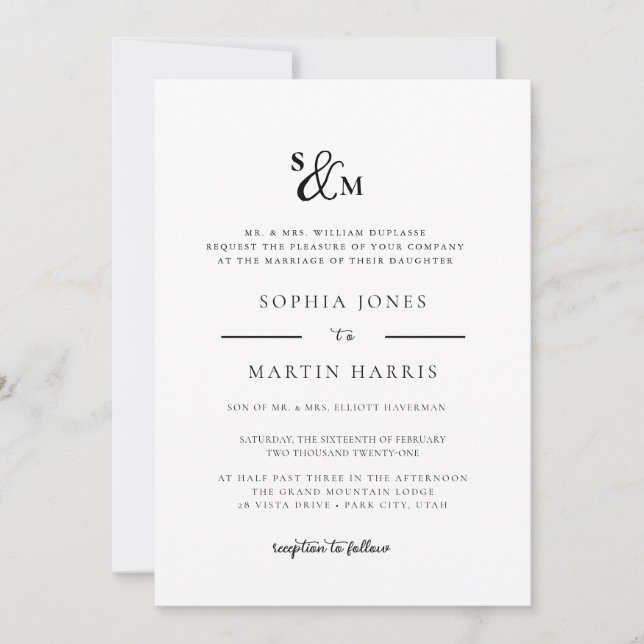 Einfache und elegante Ampersand Monogram Wedding Einladung (Vorderseite)