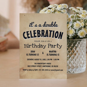 Einfache und elegante Beige Double Birthday Party Einladung