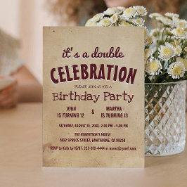 Einfache und elegante Beige Double Birthday Party  Einladung